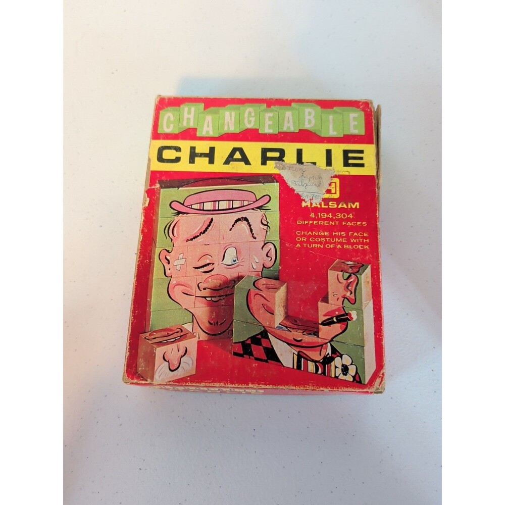 1950’s Halsam Changeable Charlie Wood Puzzle Game 4,194,304 Different Faces Vtg